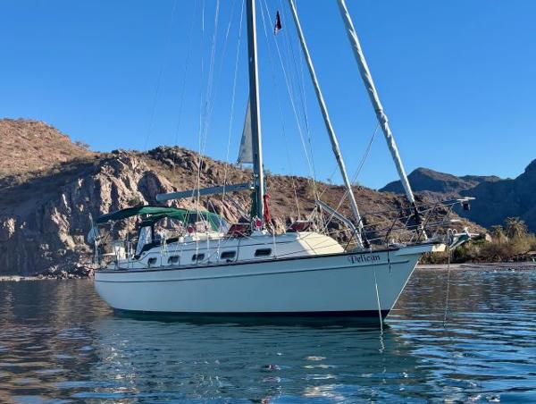 Island Packet 370 2008 Island Packet 370 sailboat anchored in scenic coastal waters.