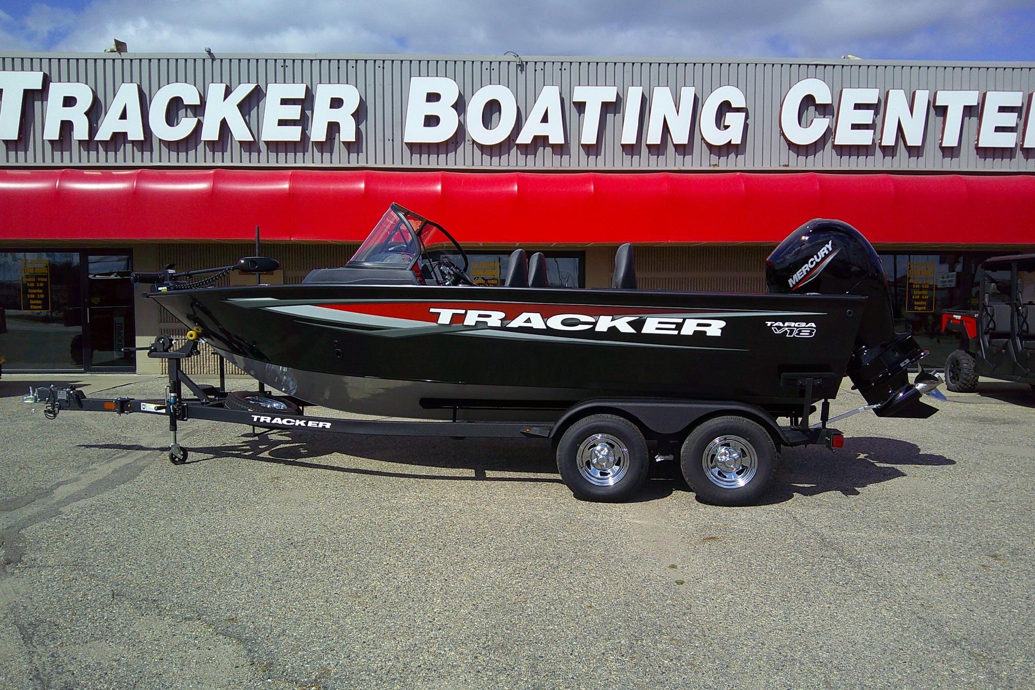 Tracker Targa V-18 WT 2026 Tracker Targa V-18 WT boat at Tracker Boating Center, featuring sleek design and Mercury engine.