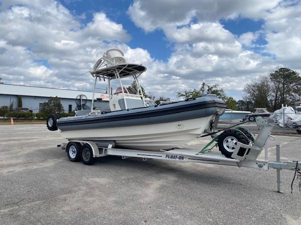 Ocean Craft Marine 24 2020 Ocean Craft Marine 24 boat on trailer under cloudy sky.