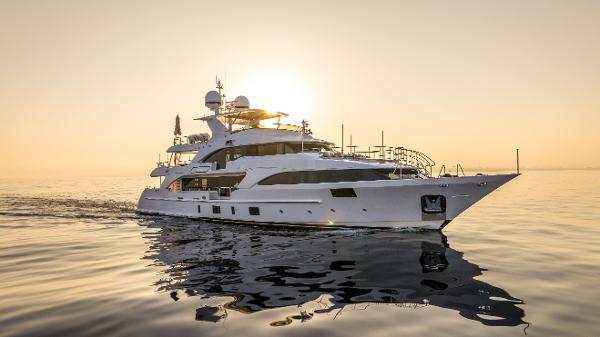 Benetti 121 Luxury Benetti 121 yacht cruising at sunset, 2015 model.