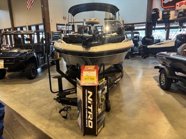 Nitro ZV20 Pro 2023 Nitro ZV20 Pro boat displayed in showroom with price tag.