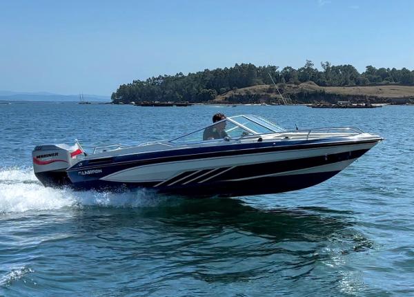 Glastron La Raya SSV 179 1989 Glastron La Raya SSV 179 speedboat cruising on a sunny day.