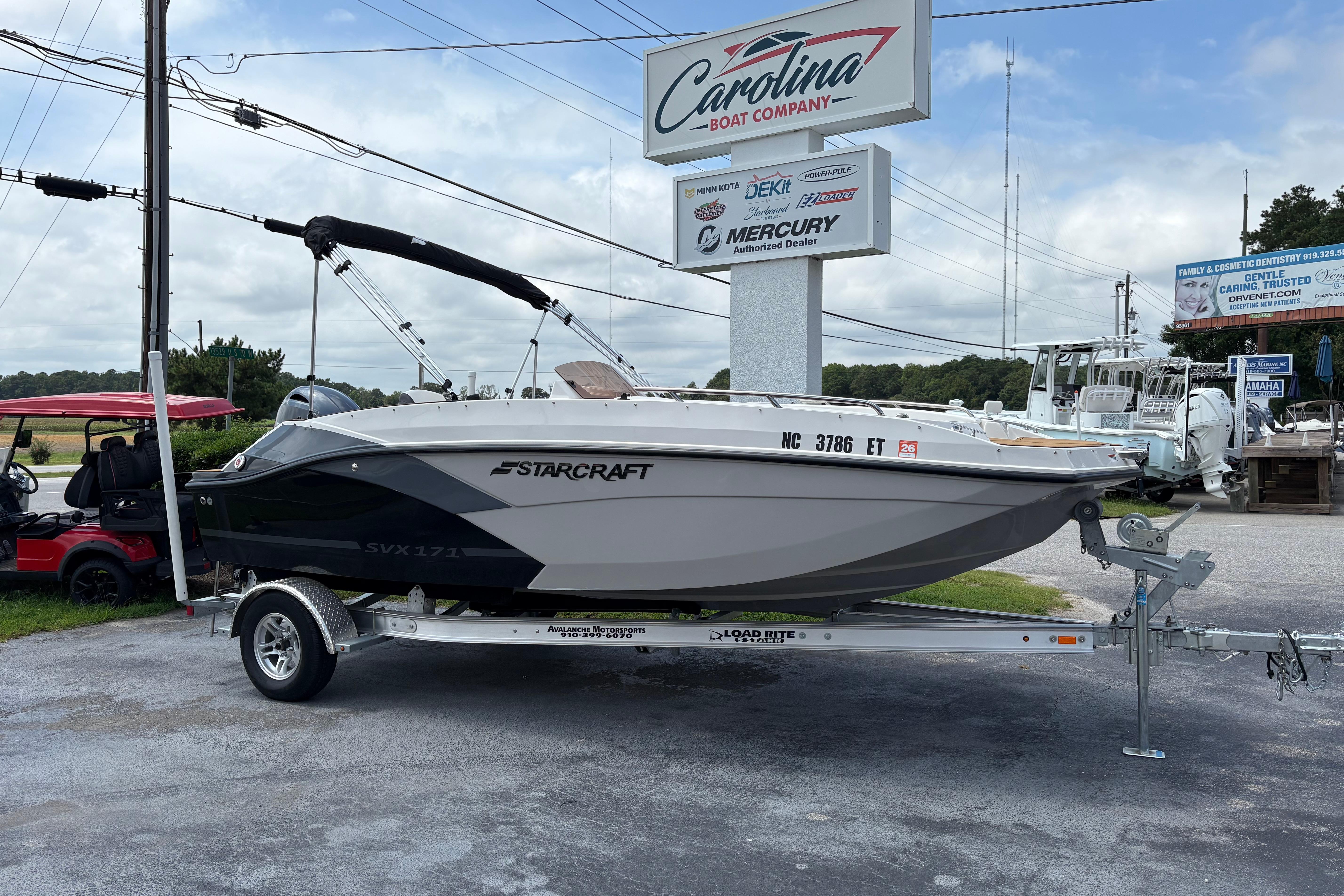 Starcraft SVX 171 OB 2021 Starcraft SVX 171 OB boat on trailer at Carolina Boat Company dealership.