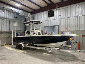 Tidewater 2500 Carolina Bay 2022 Tidewater 2500 Carolina Bay boat in a metal warehouse setting.