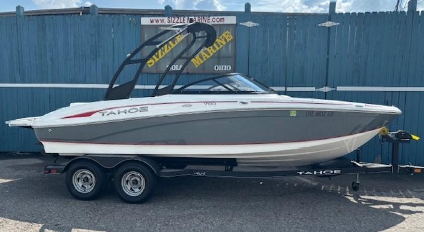 Tahoe 700 2021 Tahoe 700 boat on trailer, displayed at Sizzle Marine, Ohio.
