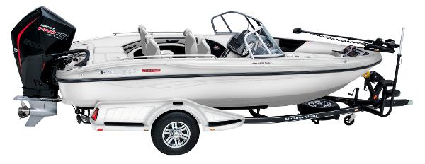 Ranger 1880MS 2025 Ranger 1880MS fishing boat on trailer, side view.