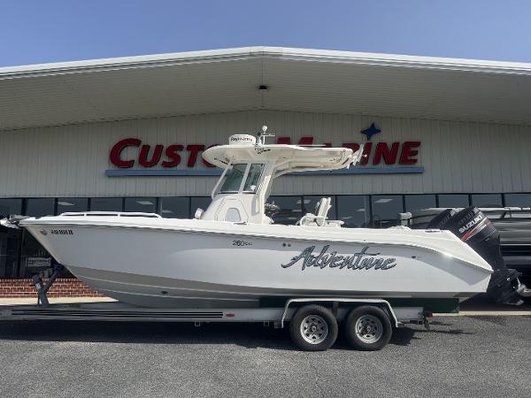 Everglades 260CC 2007 Everglades 260CC boat on trailer outside Custom Marine building.