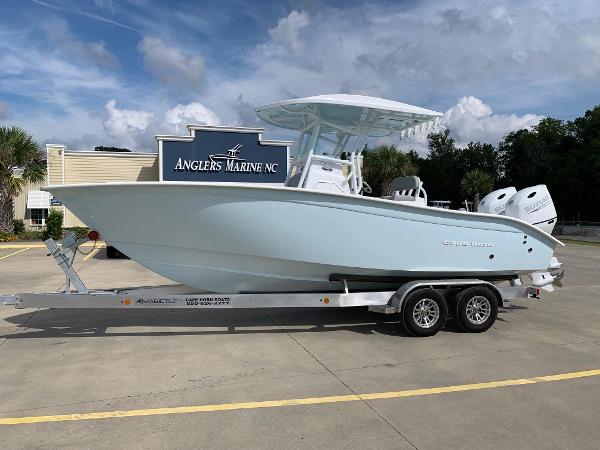 Cape Horn 24 XS 2024 Cape Horn 24 XS boat on trailer at Anglers Marine NC.