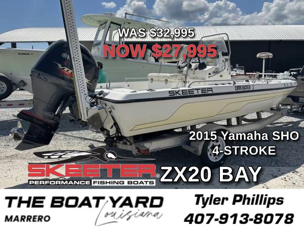 Skeeter ZX 20 Bay 2005 Skeeter ZX 20 Bay boat for sale, discounted to $27,995, featuring 2015 Yamaha SHO engine.