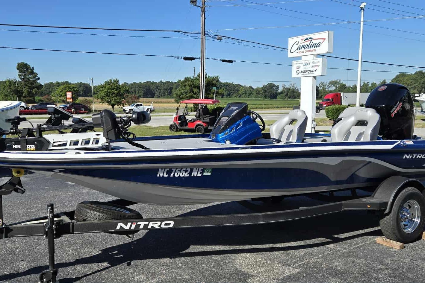 Nitro Z18 2024 Nitro Z18 boat on trailer at Carolina Boat Company dealership.