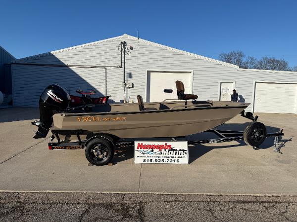 Excel 1651 River Warrior 2025 Excel 1651 River Warrior boat on trailer, parked outside Hennepin Marine.