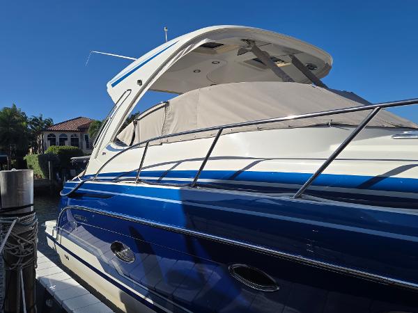 Formula 37 PC 2017 Formula 37 PC yacht docked under clear blue sky.