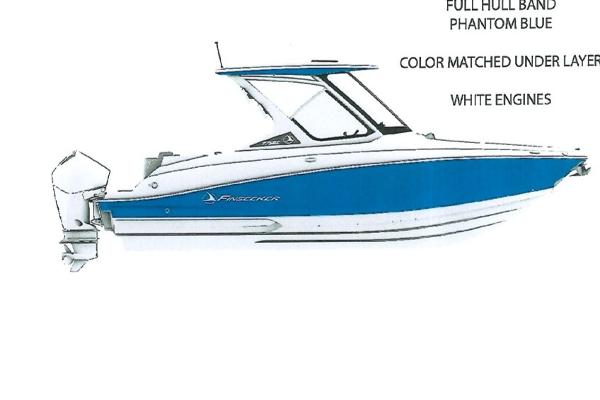 Crownline 260 DC Finseeker 2025 Crownline 260 DC Finseeker boat, Phantom Blue hull, white engines, sleek design.