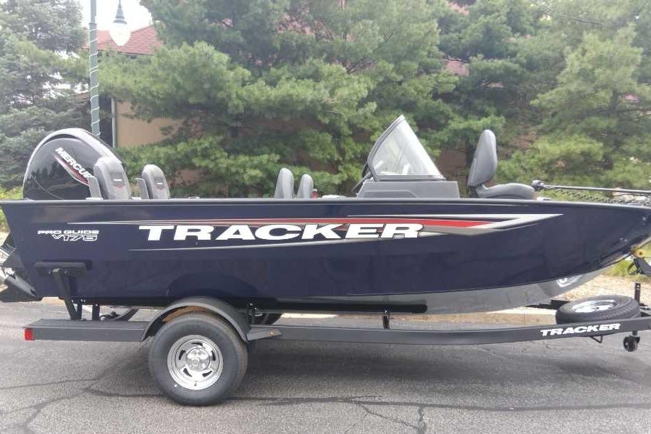 Tracker Pro Guide V-175 WT 2026 Tracker Pro Guide V-175 WT boat on trailer, parked outdoors.