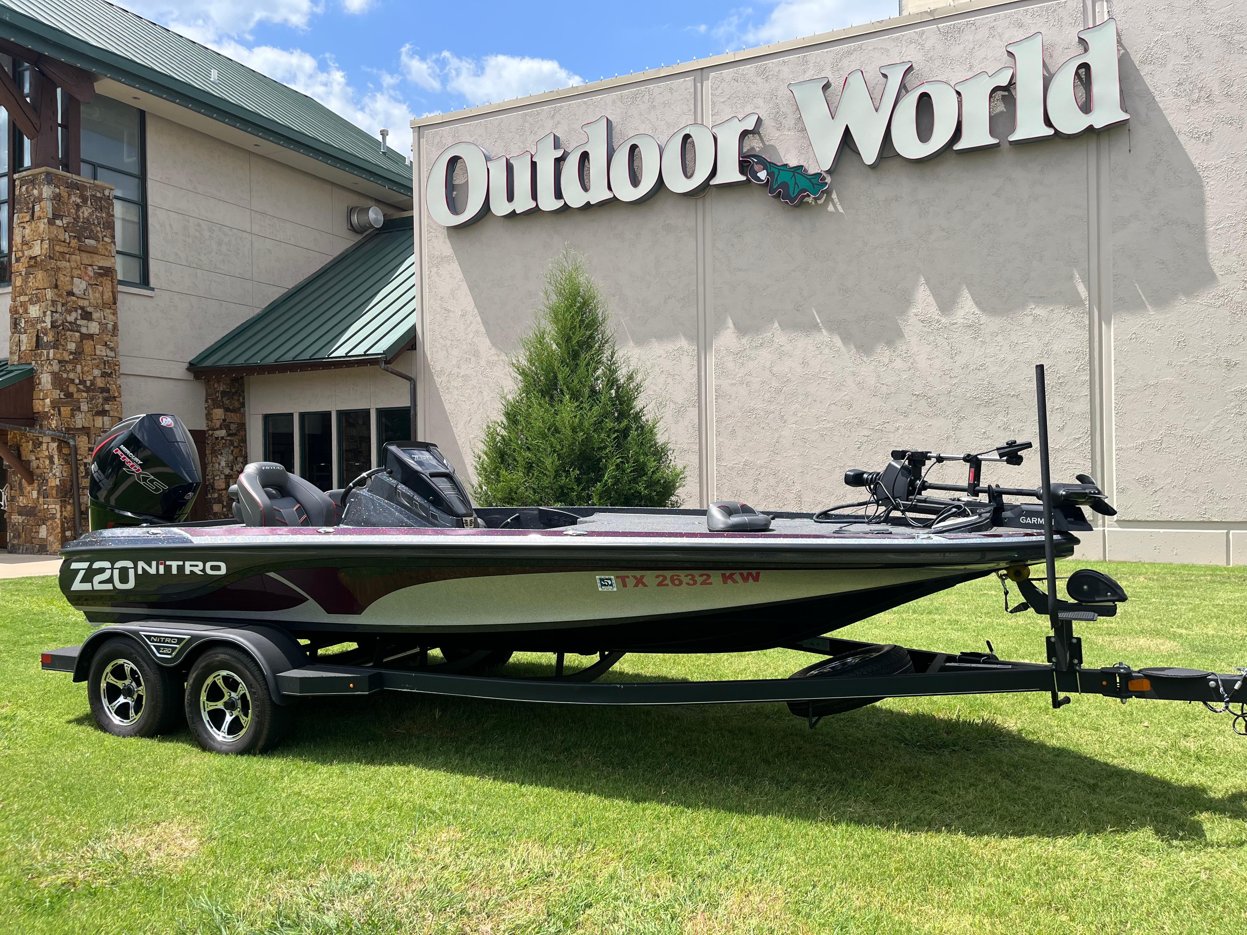 Nitro Z20 2023 Nitro Z20 boat displayed outside Outdoor World store.