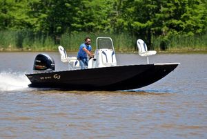G3 Bay 20 DLX 2019 G3 Bay 20 DLX boat cruising on a lake with lush green background.
