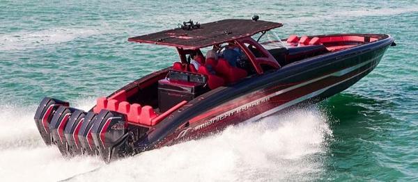 Midnight Express 43' Solstice 2022 Midnight Express 43' Solstice boat cruising on water with powerful engines.