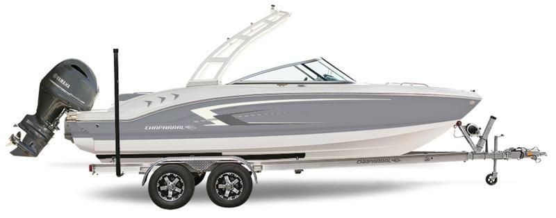 Chaparral 21 SSi OB 2025 Chaparral 21 SSi OB boat on trailer, featuring sleek design and Yamaha outboard motor.