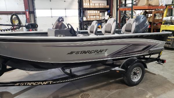 Starcraft Stealth 166SC 2025 Starcraft Stealth 166SC boat in a warehouse, on a trailer.