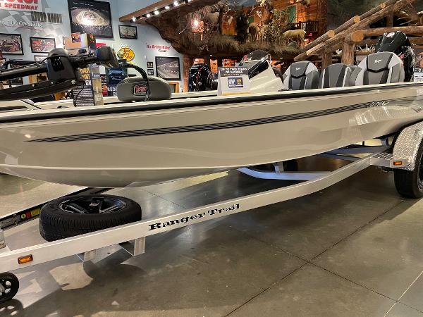 Ranger ALPHA 208 2025 Ranger ALPHA 208 boat on display with trailer in showroom.