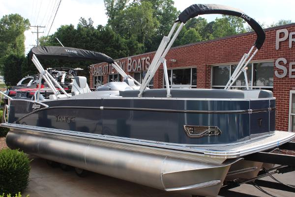 Tahoe Pontoon Cascade Versatile Rear Bench 23' 2025 Tahoe Pontoon Cascade Versatile Rear Bench 23' boat displayed at dealership.
