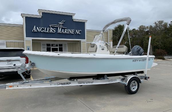 Key West 1720 Sportsman 2024 Key West 1720 Sportsman boat on trailer at Anglers Marine NC dealership.