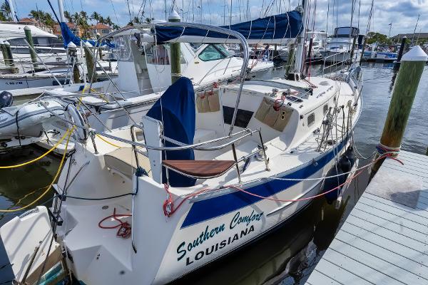 Hake / Seaward 32 RK Sailboat docked at marina, 2011 Hake Seaward 32 RK, named "Southern Comfort," Louisiana.