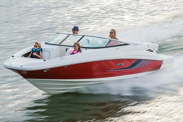 Sea Ray 220 Sundeck Manufacturer Provided Image: 2016 Sea Ray 220 Sundeck boat cruising on water with passengers.