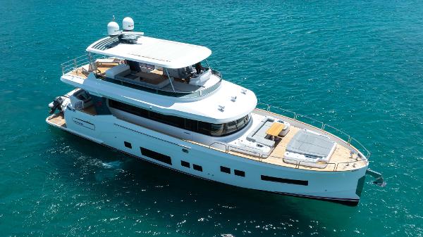 Sirena 64 2018 Sirena 64 yacht cruising on clear blue waters.