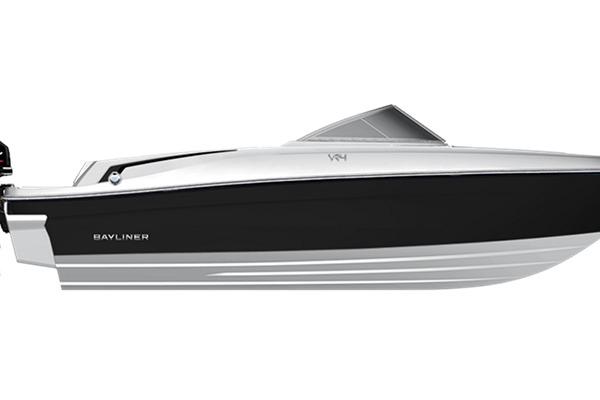 Bayliner VR4 Bowrider OB 2026 Bayliner VR4 Bowrider OB, sleek black and white design, side view.