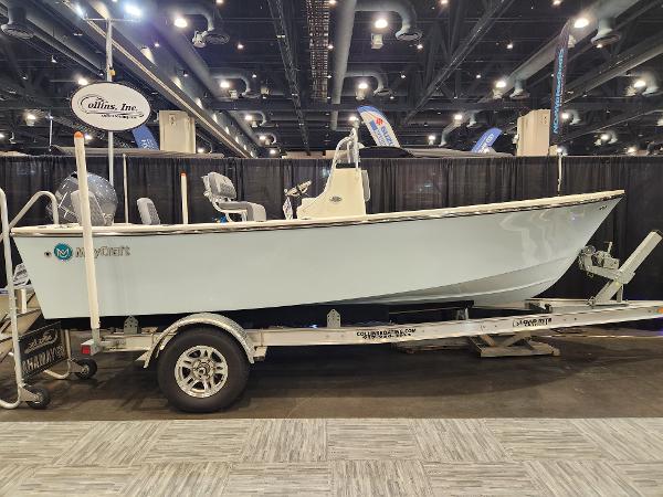 May-Craft 192 CC 2025 May-Craft 192 CC boat displayed on a trailer at an indoor exhibition.