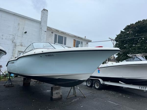 Key West 239 DFS 2020 Key West 239 DFS boat on stands in a parking lot.