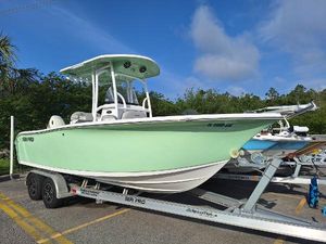 Sea Pro 219 Center Console 2020 Sea Pro 219 Center Console boat on trailer in parking lot.