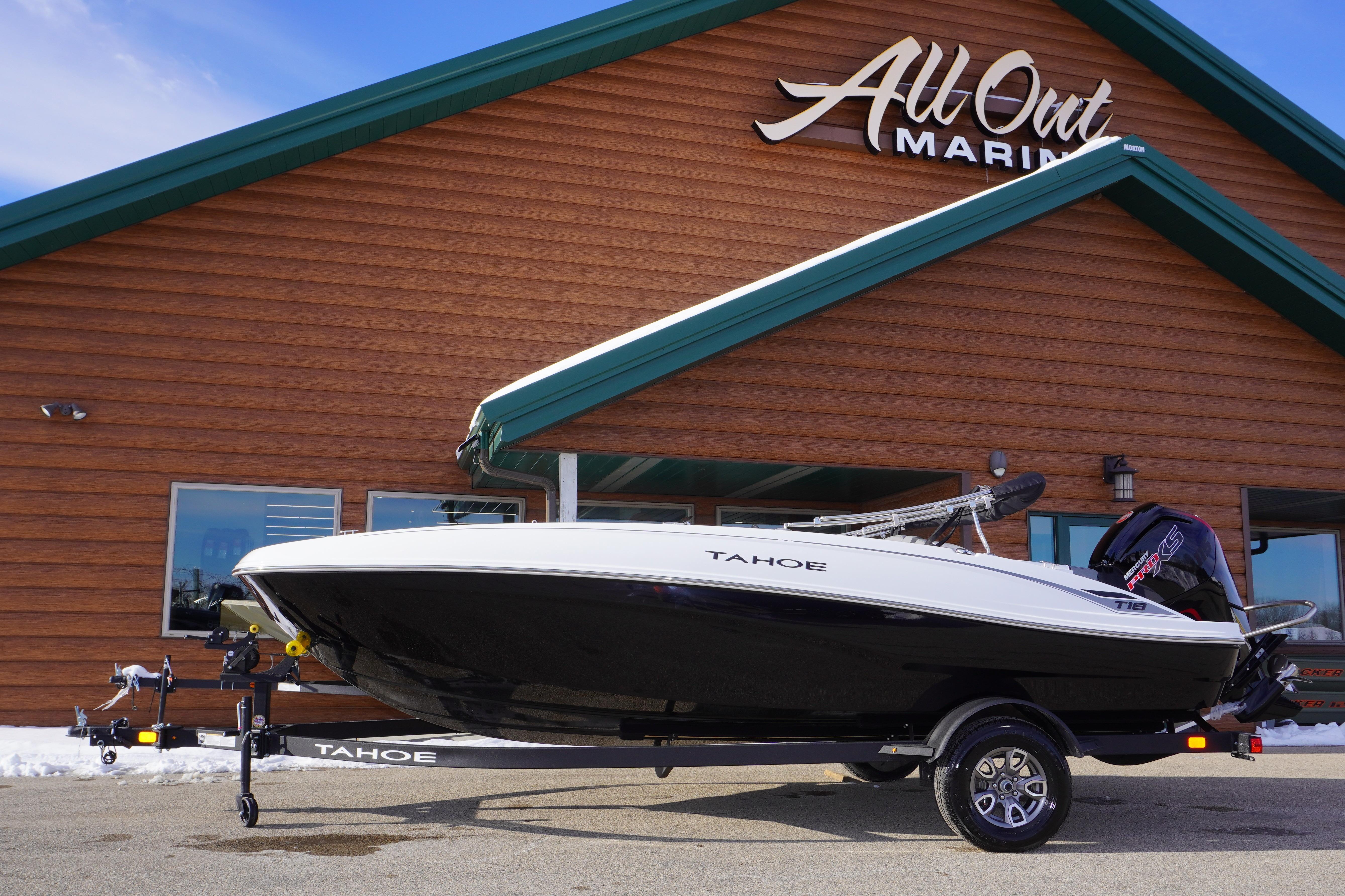 Tahoe T18 2025 Tahoe T18 boat displayed at All Out Marine dealership.