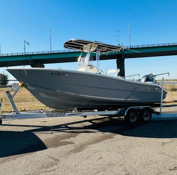 Bulls Bay 230 Center Console 2017 Bulls Bay 230 Center Console boat on trailer, parked near a bridge.