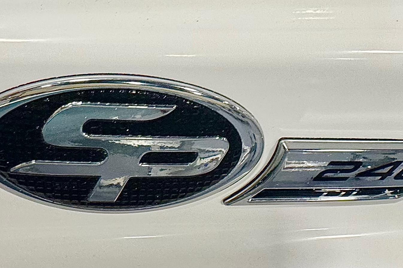 Sea Pro 240 Dual Console Close-up of 2026 Sea Pro 240 Dual Console logo on boat exterior.