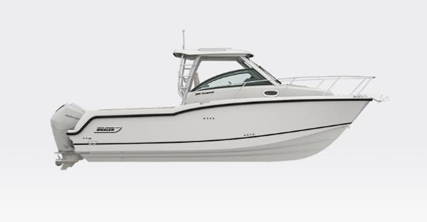 Boston Whaler 285 Conquest 2025 Boston Whaler 285 Conquest boat, side view, sleek white design.