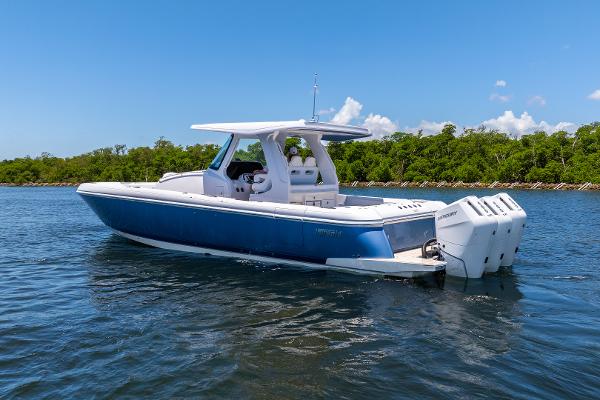 Intrepid 41 Panacea 2025 Intrepid 41 Panacea boat on calm water, clear sky background.