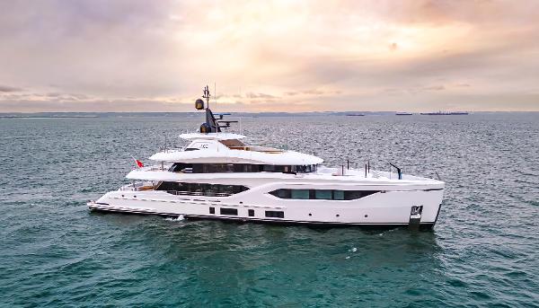 Conrad C144S Luxury Conrad C144S yacht sailing at sunset, 2026 model.