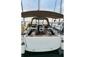 Dufour 360 Grand Large 2020 Dufour 360 Grand Large sailboat with dual steering wheels at dock.