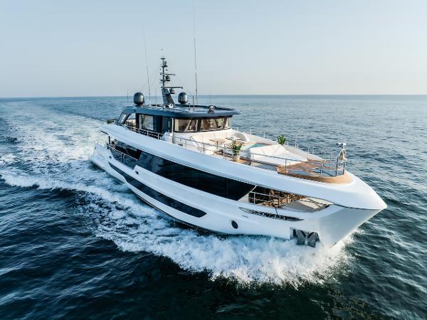 Majesty 100 Terrace Majesty 100 Terrace 2025 yacht cruising on open sea, showcasing luxury and modern design.