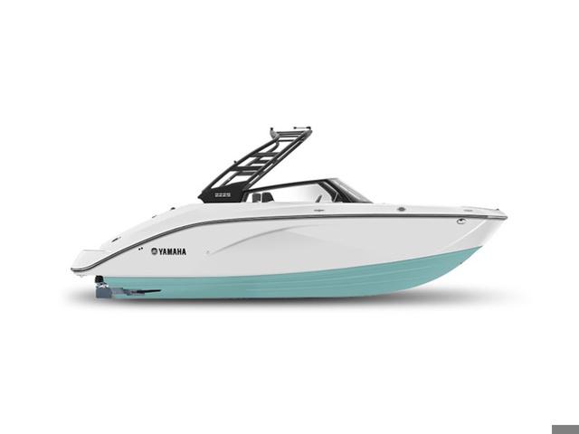 Yamaha Boats 222S 2025 Yamaha Boats 222S, sleek white and turquoise design, side view.
