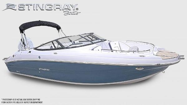 Stingray 231 DC 2025 Stingray 231 DC boat with sleek design and black canopy.