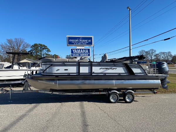 Starcraft SLS3 2024 Starcraft SLS3 pontoon boat on trailer at Angler's Marine NC.