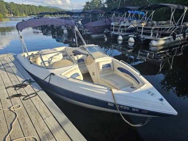 Stingray 190LS/LX 2002 Stingray 190LS/LX boat docked by a serene lake with pontoon boats nearby.