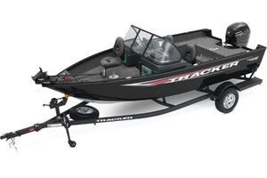 Tracker Pro Guide V-175 WT Manufacturer Provided Image: 2026 Tracker Pro Guide V-175 WT fishing boat on trailer, black exterior, dual consoles.