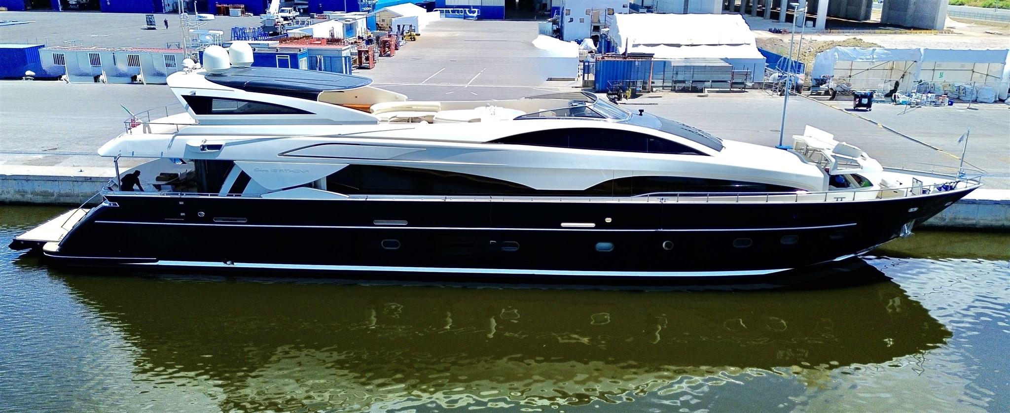 Riva 115 Athena Luxury 2008 Riva 115 Athena yacht docked at a marina.