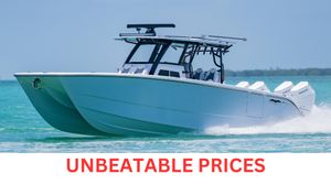 Invincible 38 Catamaran 2026 Invincible 38 Catamaran cruising on turquoise water with "Unbeatable Prices" text.