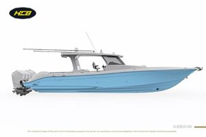 HCB 56 Suenos GIX 2026 HCB 56 Suenos GIX luxury boat, side view, sleek design, light blue hull.