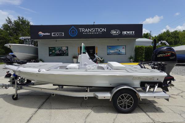 Action Craft FlyFisher 2025 Action Craft FlyFisher boat on trailer at Transition Watersport dealership.